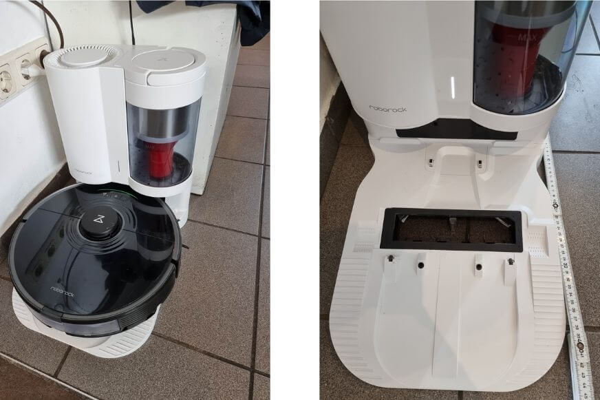 Die Absaugstation des Roborock S7 ist in der Nahaufnahme zu sehen